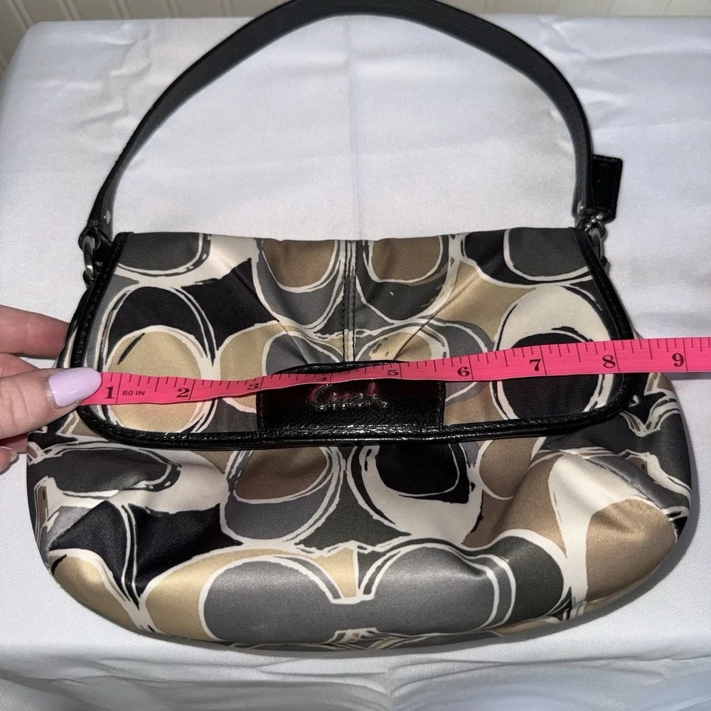 Coach Ashley Sateen Scarf Print Mini Handbag Shoulder Hobo Purse Y2K Brown Gray
